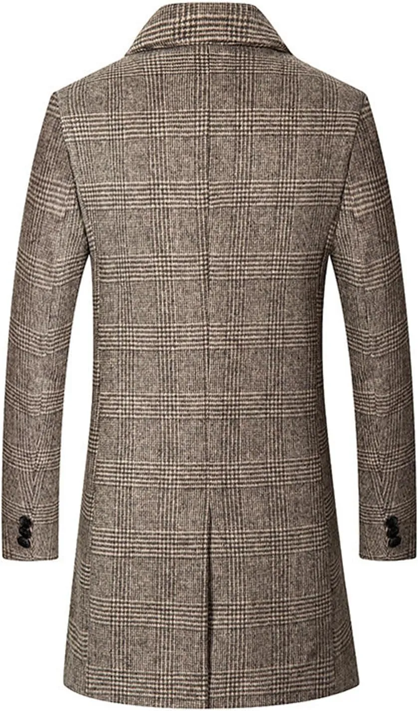 Men's Double Breasted Pea Coat Winter Overcoat Short Trench Coat Notched Collar Dress Coat for Men