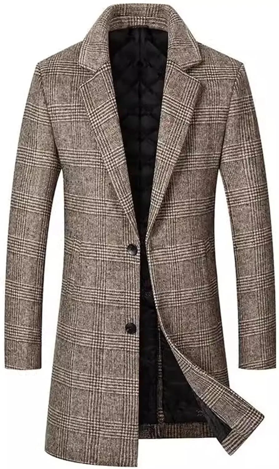 Men's Double Breasted Pea Coat Winter Overcoat Short Trench Coat Notched Collar Dress Coat for Men