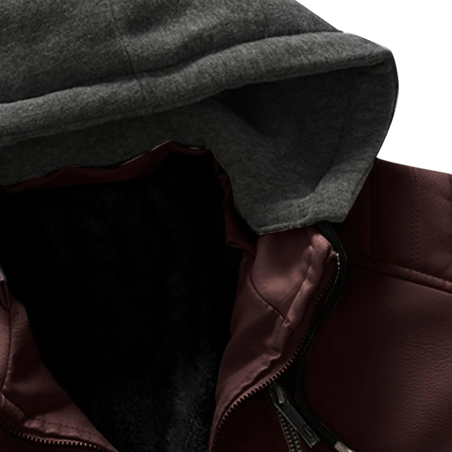 Mens Faux Leather Jacket with Hood Motorcycle Jacket Casual Warm Winter Coat Zipper Lightweight Biker Outwear Hoodies