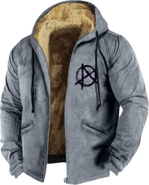 Mens Flag Print Jacket Fuzzy Sherpa Long Sleeve Fleece Zip Up Outdoor Thick Varsity Coat M-7XL