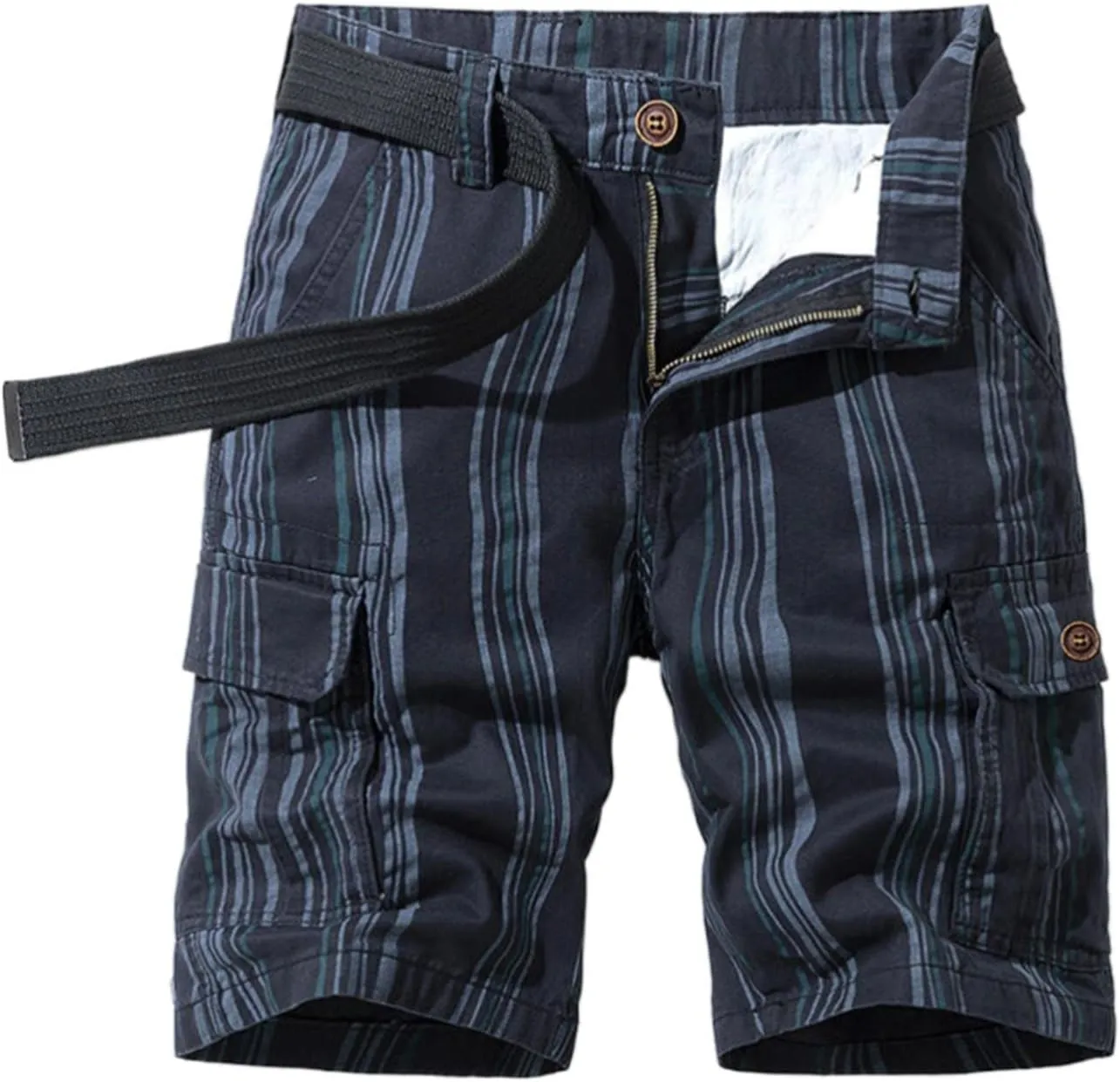 Men's Golf Dress Shorts,Stretch Comfy Lightweight Quick Dry Chino Casual Shorts with Pockets Striped Cargo Pants