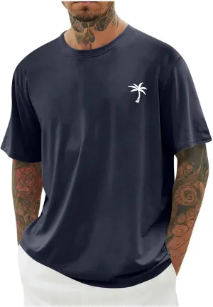 Mens Graphic T-Shirts Casual Short Sleeve Vintage Oversized Loose Summer Tees Tree Printed Fashion Crewneck Shirt