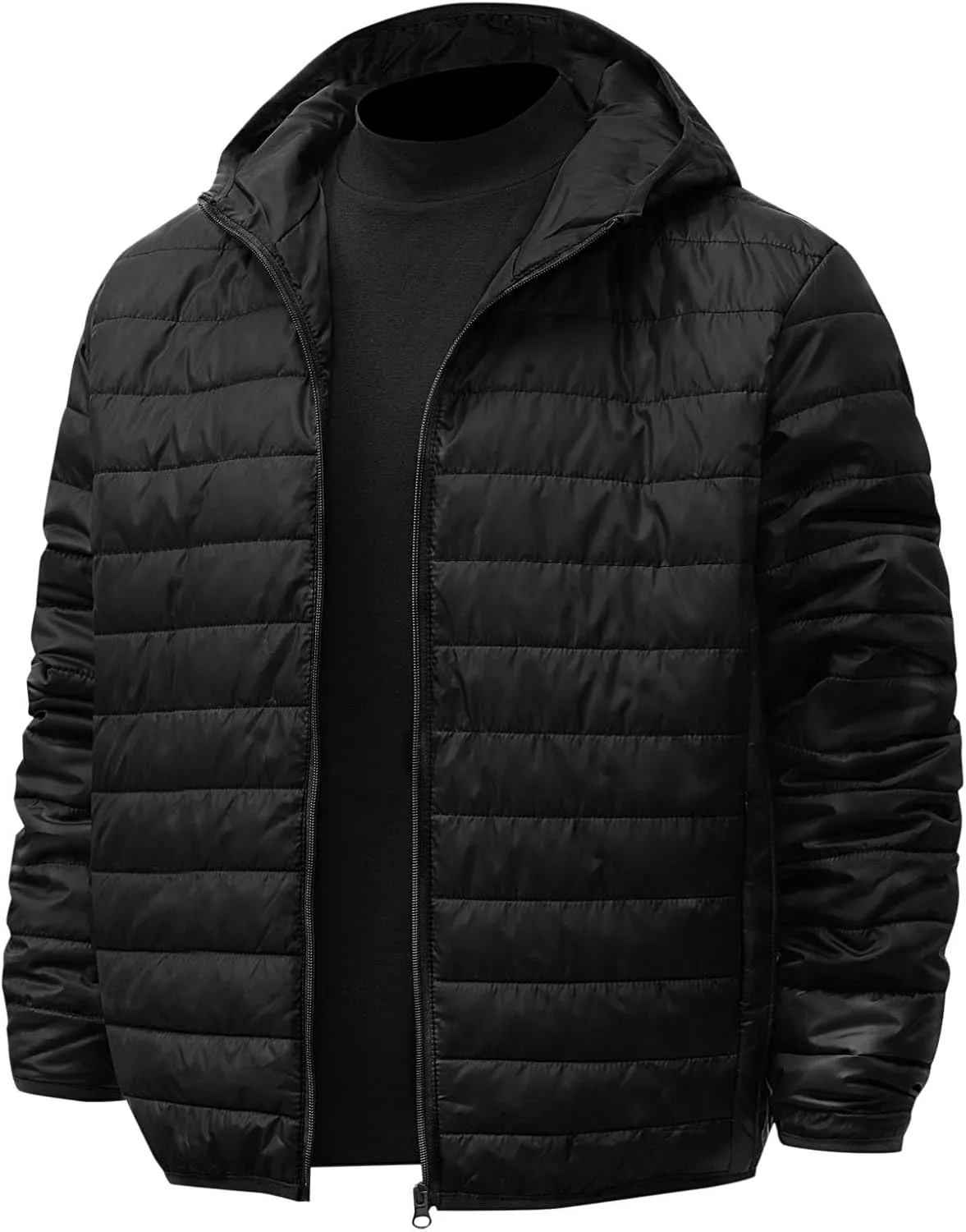 Mens Jackets Casual Spring Fall Warm Winter Padded Coats Outdoor Hooded Jacket Fleece Lined Coat Zip Up Coat with Pocket