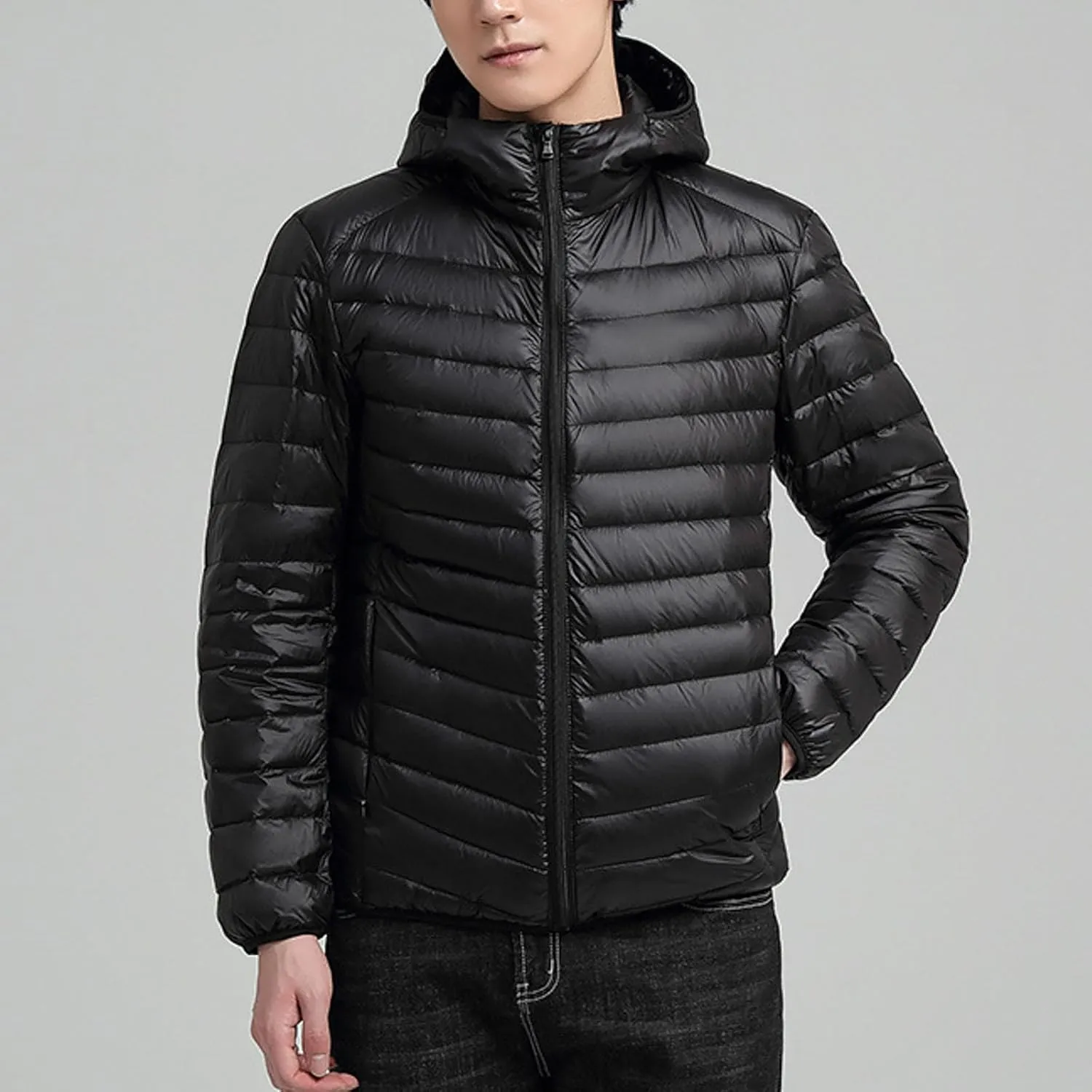 Mens Jackets Casual Spring Fall Warm Winter Padded Coats Outdoor Hooded Jacket Fleece Lined Coat Zip Up Coat with Pocket
