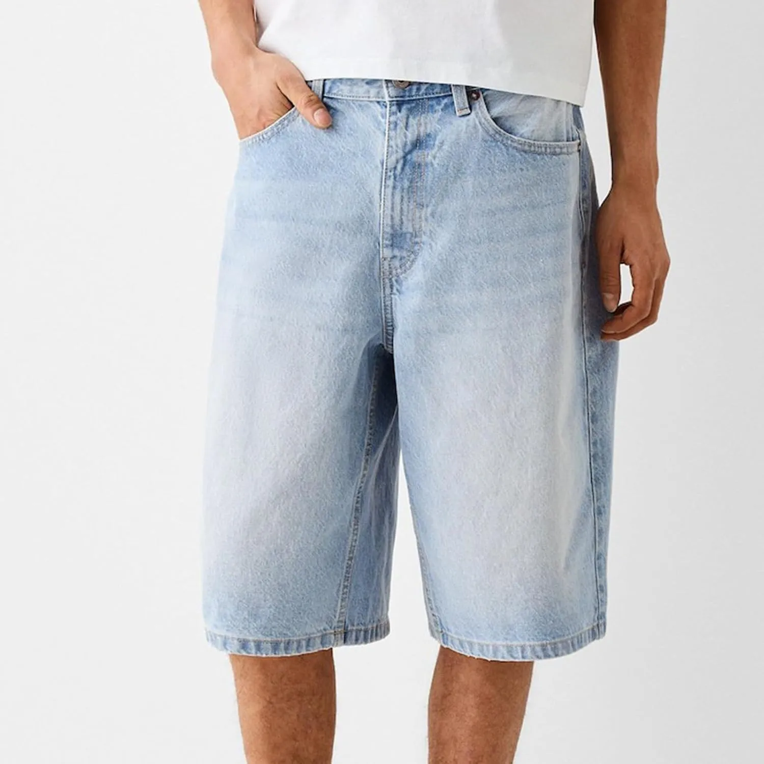 Mens Jean Shorts Summer Baggy Oversized Wide Leg Cowboy Cut Bermuda Shorts Flex Waist Classic Relaxed Fit Jean Short