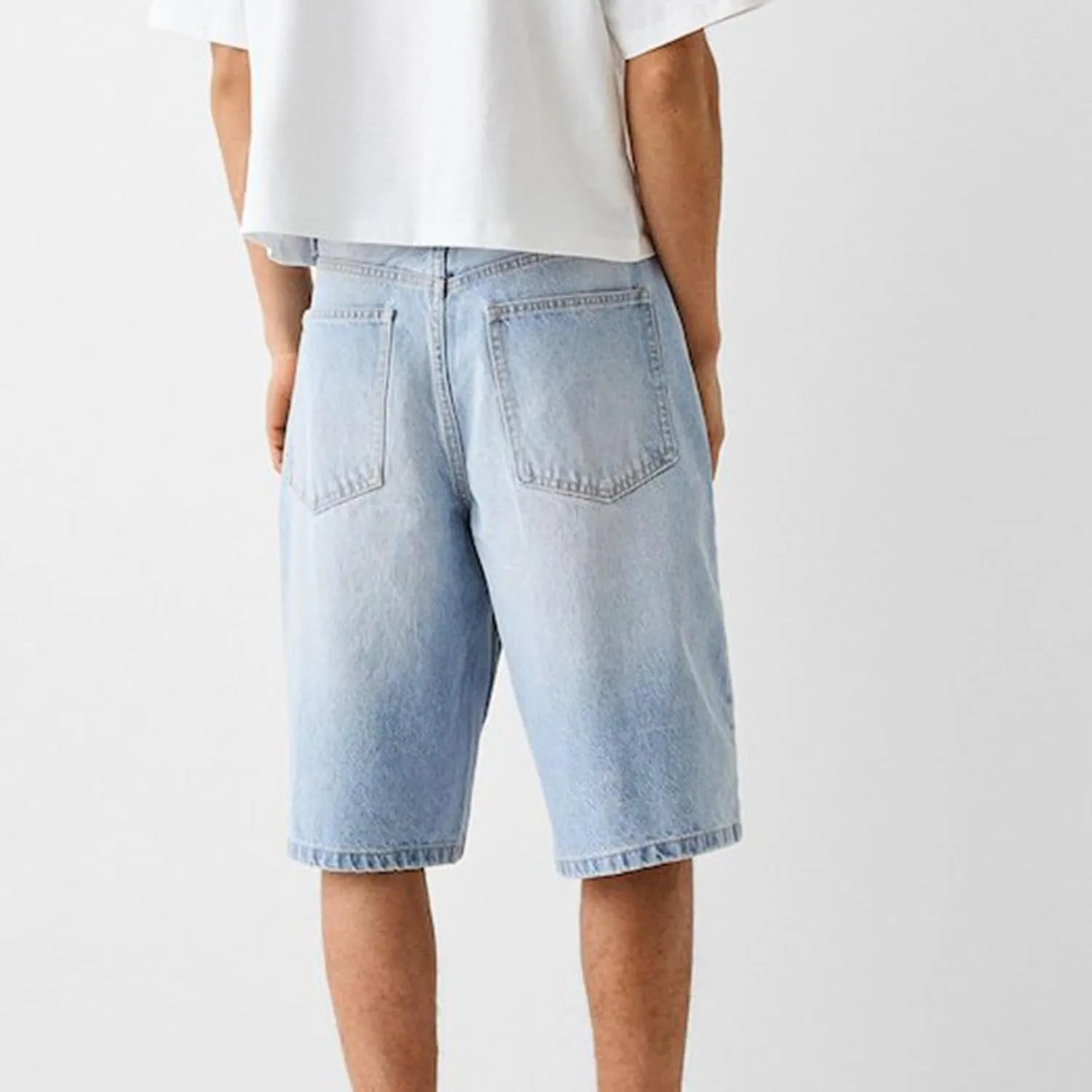 Mens Jean Shorts Summer Baggy Oversized Wide Leg Cowboy Cut Bermuda Shorts Flex Waist Classic Relaxed Fit Jean Short