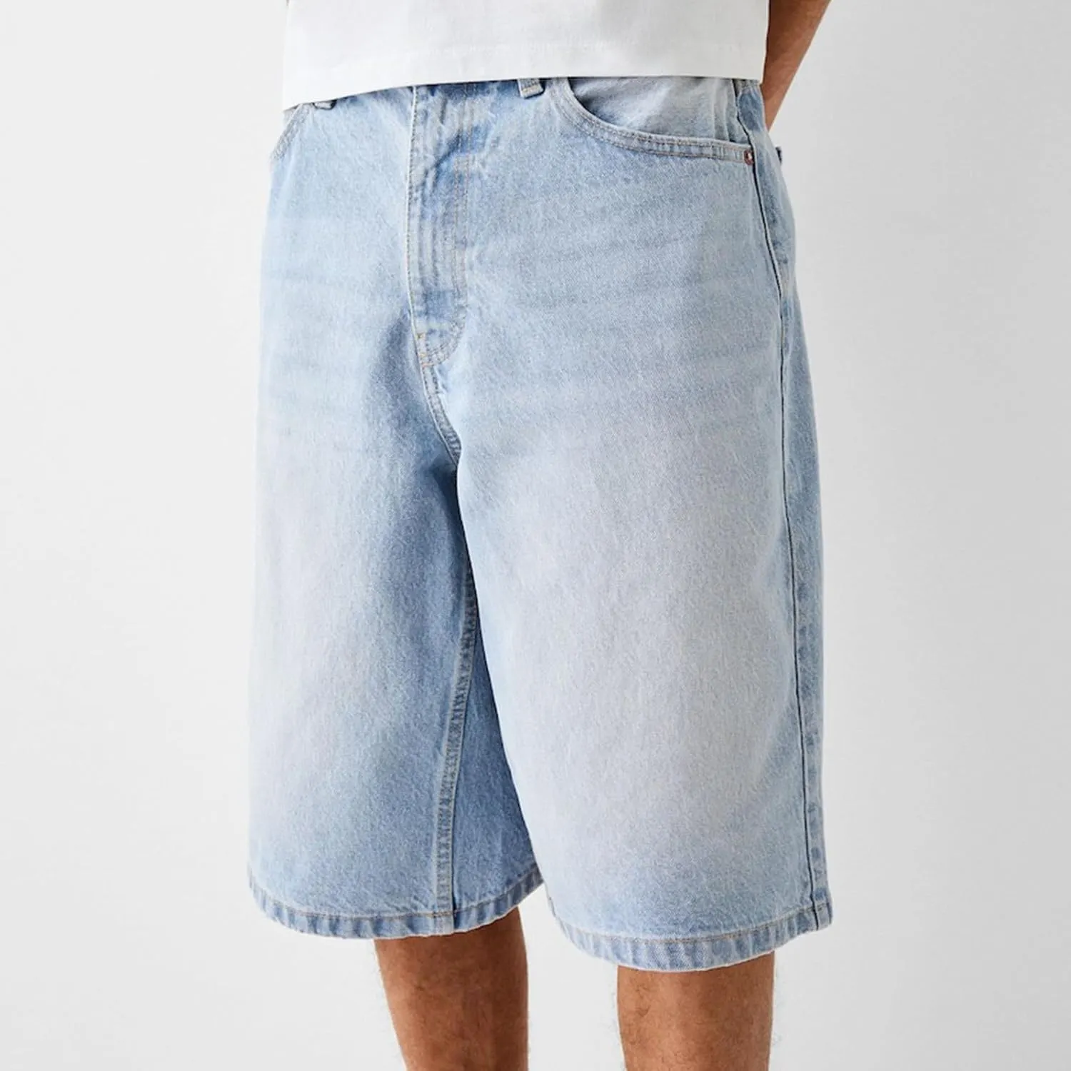 Mens Jean Shorts Summer Baggy Oversized Wide Leg Cowboy Cut Bermuda Shorts Flex Waist Classic Relaxed Fit Jean Short
