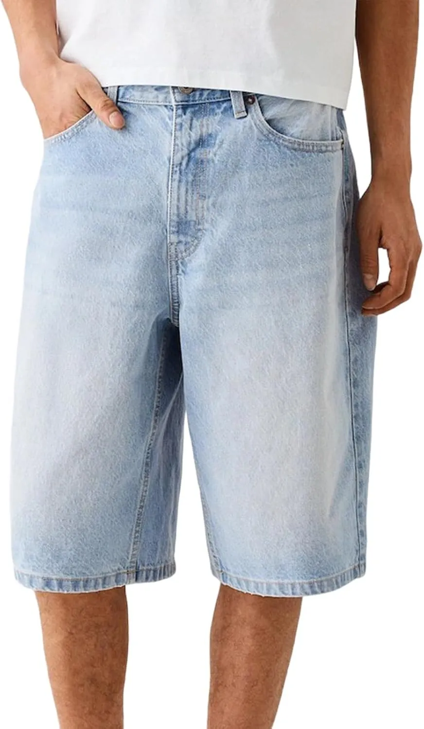 Mens Jean Shorts Summer Baggy Oversized Wide Leg Cowboy Cut Bermuda Shorts Flex Waist Classic Relaxed Fit Jean Short