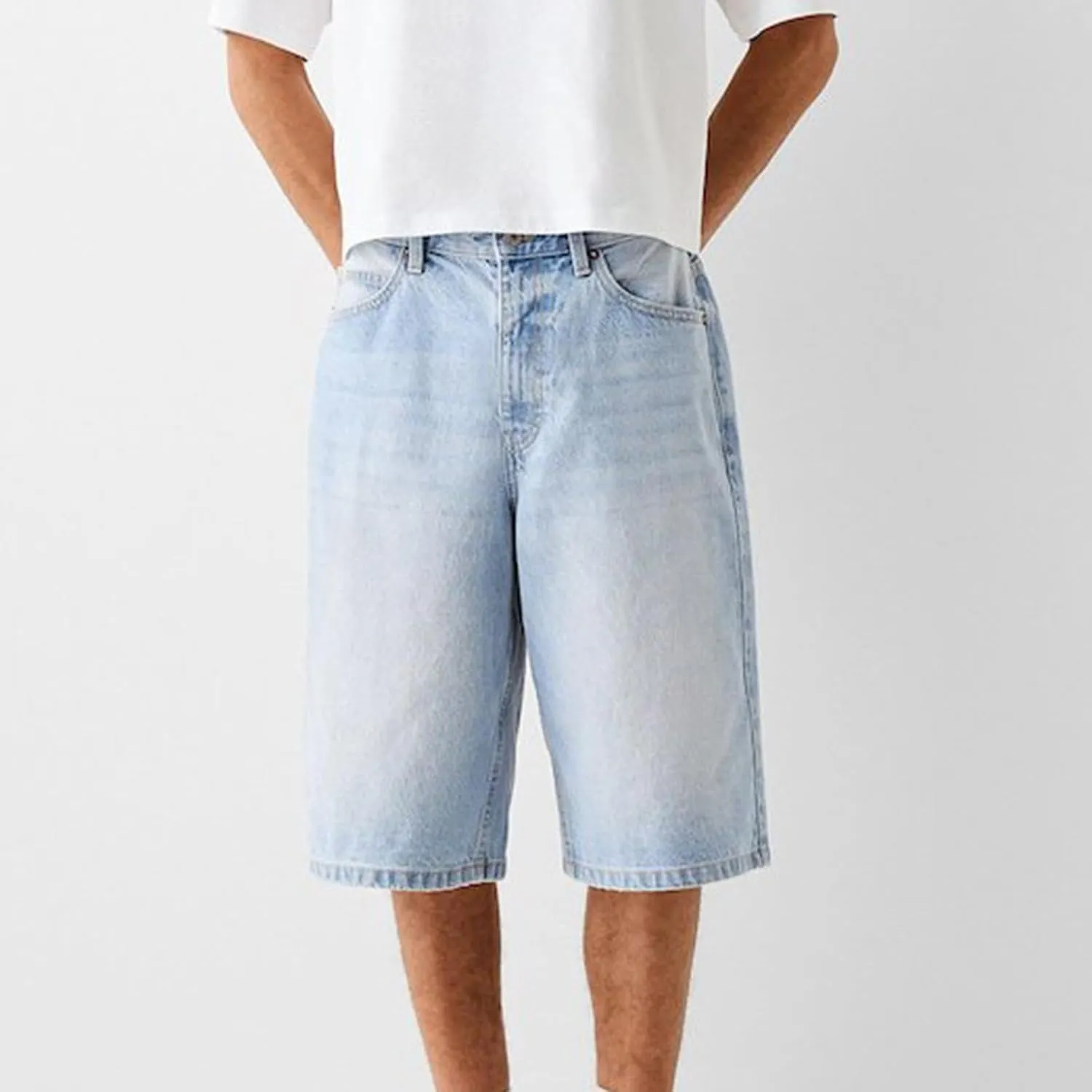 Mens Jean Shorts Summer Baggy Oversized Wide Leg Cowboy Cut Bermuda Shorts Flex Waist Classic Relaxed Fit Jean Short