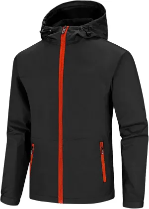 Men's Lightweight Softshell Jacket Full Zip Fleece Lined Hooded Coat Waterproof Hiking Fishing Windbreaker Jackets