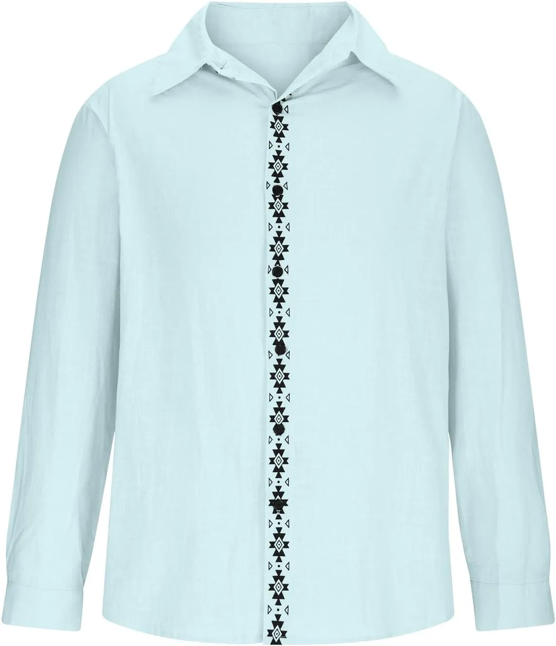 Men's Linen Shirts Long Sleeve Printed Casual Lapel Cardigan Tops Cotton Patchwork Button Trendy Spring 2025 Shirt