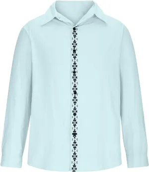 Men's Linen Shirts Long Sleeve Printed Casual Lapel Cardigan Tops Cotton Patchwork Button Trendy Spring 2025 Shirt