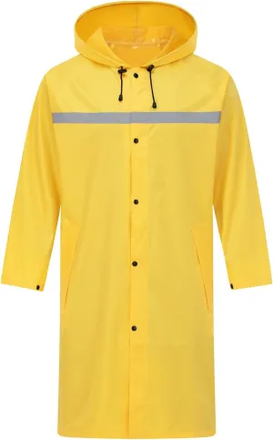 Mens Long Safety Rain Coats with Air Vents Reflective Stripes Waterproof Packable Rain Jacket with Hood Lightweight