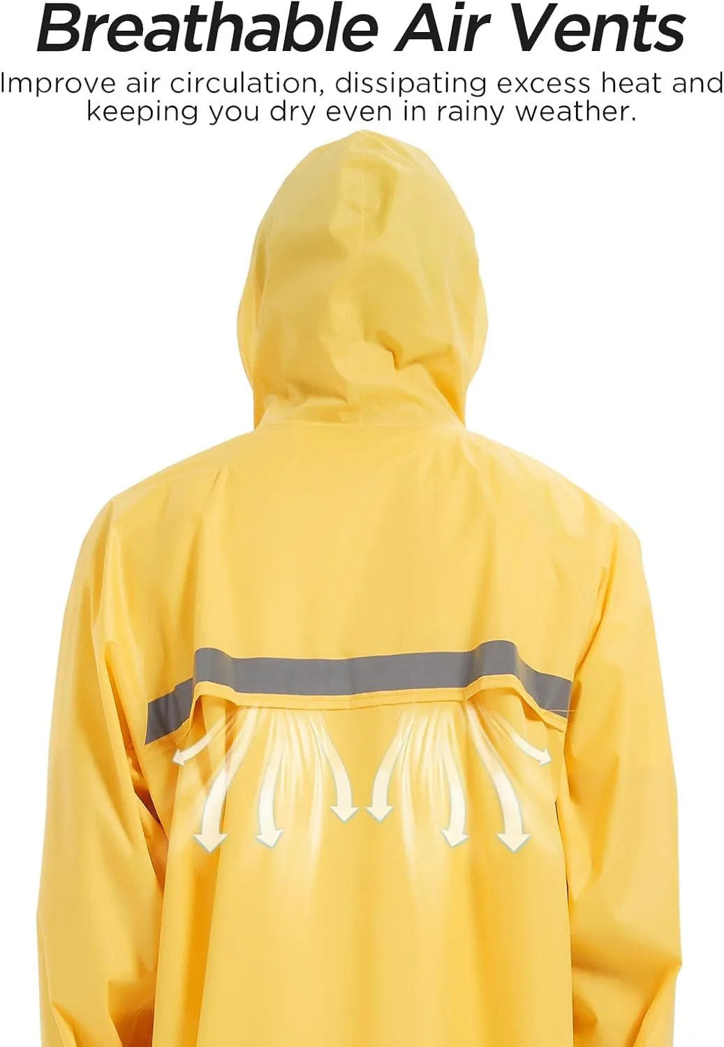 Mens Long Safety Rain Coats with Air Vents Reflective Stripes Waterproof Packable Rain Jacket with Hood Lightweight
