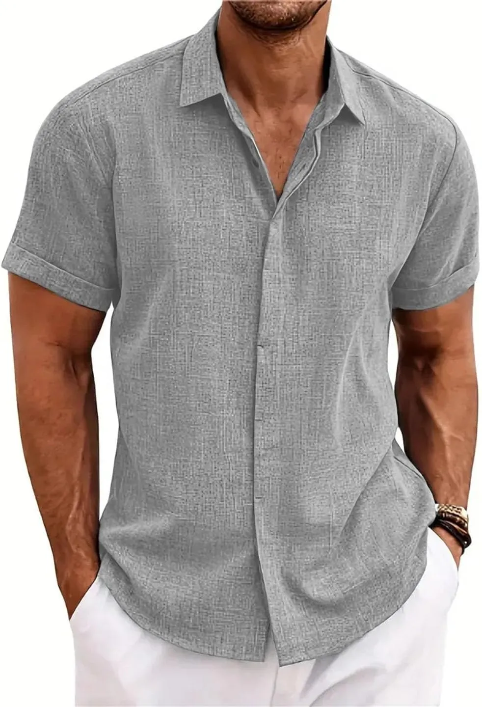 Men's Loose Cotton Linen Shirt Beach Large Size Short-Sleeved Shirt