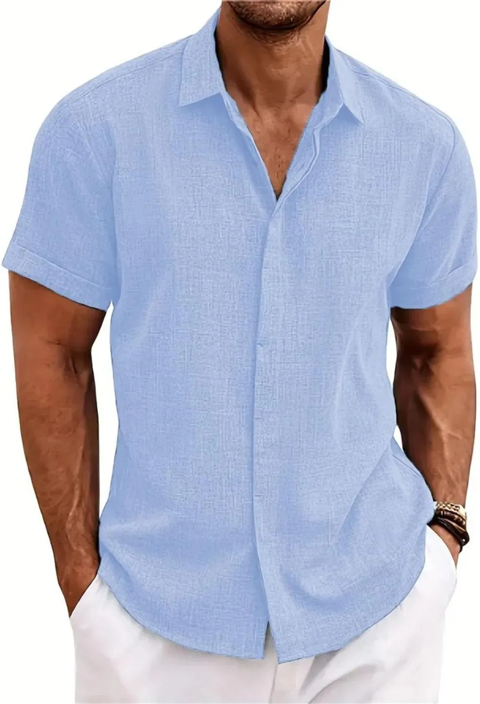 Men's Loose Cotton Linen Shirt Beach Large Size Short-Sleeved Shirt