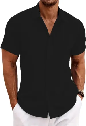 Men's Loose Cotton Linen Shirt Beach Large Size Short-Sleeved Shirt