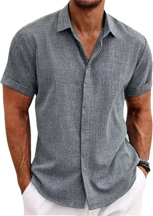Men's Loose Cotton Linen Shirt Beach Large Size Short-Sleeved Shirt