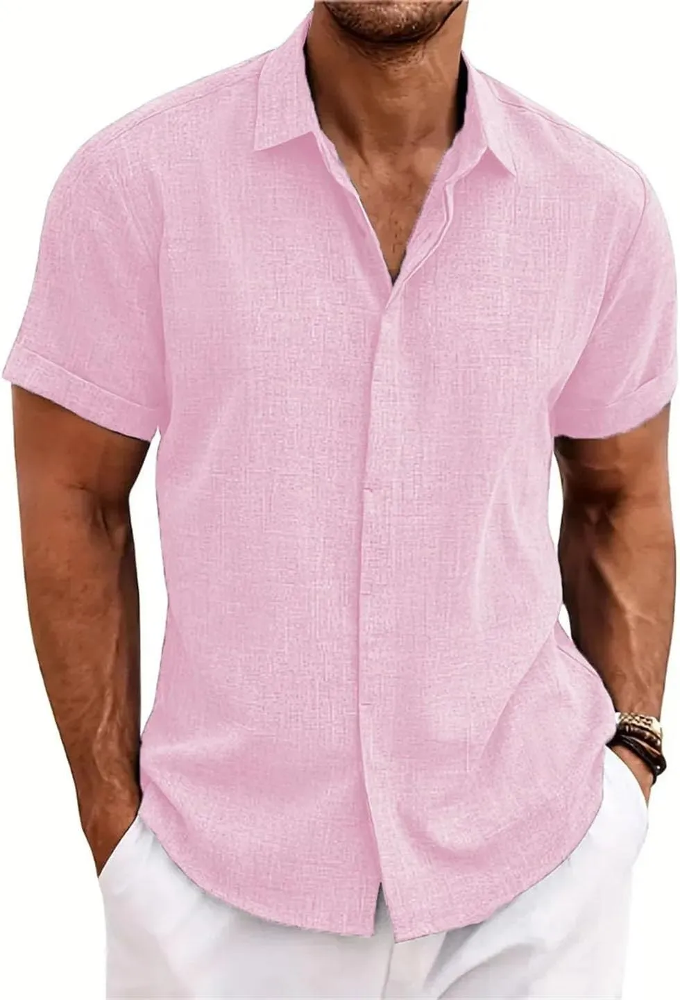 Men's Loose Cotton Linen Shirt Beach Large Size Short-Sleeved Shirt