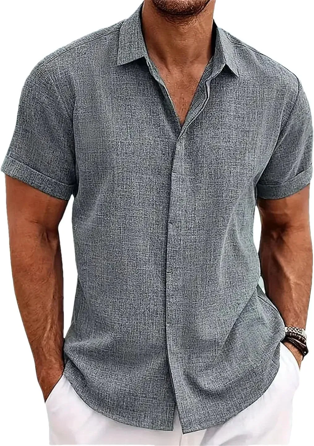 Men's Loose Cotton Linen Shirt Beach Large Size Short-Sleeved Shirt