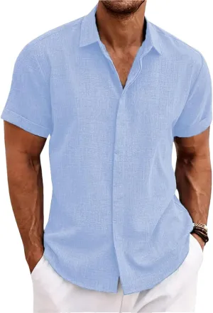 Men's Loose Cotton Linen Shirt Beach Large Size Short-Sleeved Shirt