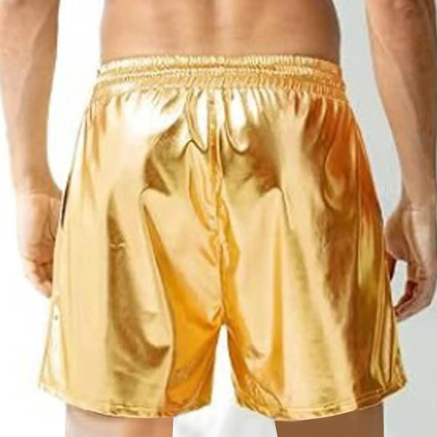Men's Metallic Sparkly Beach Shorts Elastic Waist Shiny Drawstring Board Shorts Baggy Lightweight Comfy Swim Trunks