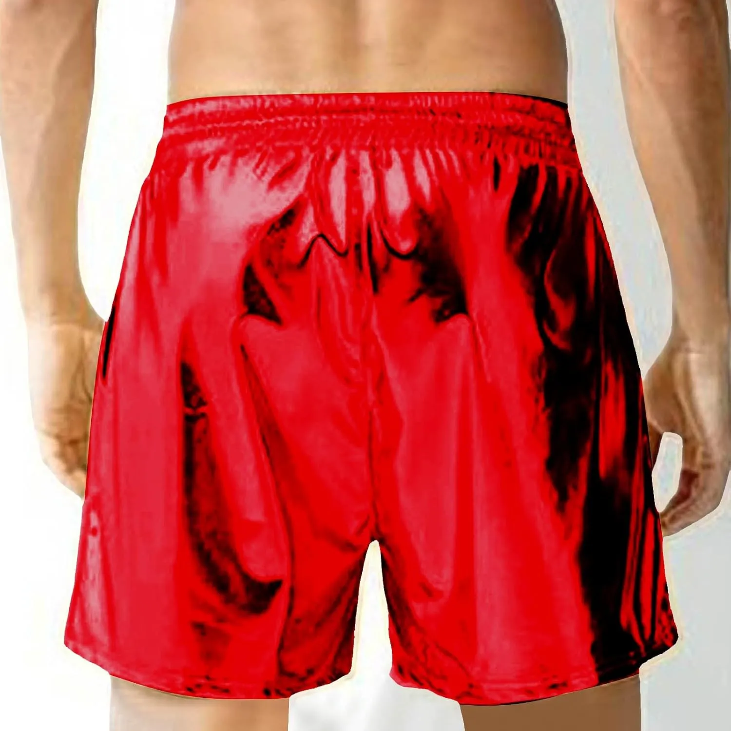 Men's Metallic Sparkly Beach Shorts Elastic Waist Shiny Drawstring Board Shorts Baggy Lightweight Comfy Swim Trunks