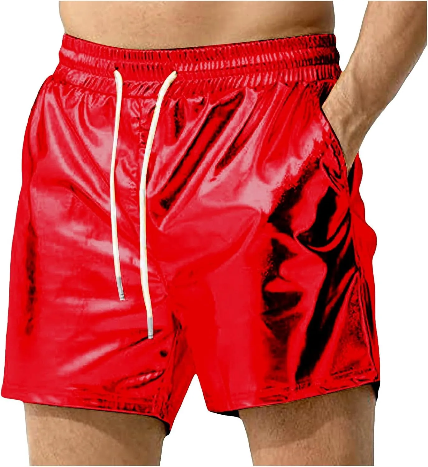 Men's Metallic Sparkly Beach Shorts Elastic Waist Shiny Drawstring Board Shorts Baggy Lightweight Comfy Swim Trunks