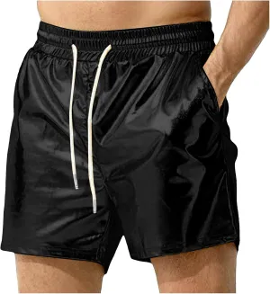 Men's Metallic Sparkly Beach Shorts Elastic Waist Shiny Drawstring Board Shorts Baggy Lightweight Comfy Swim Trunks