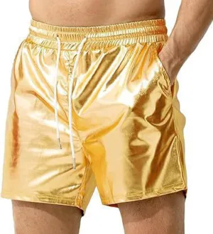 Men's Metallic Sparkly Beach Shorts Elastic Waist Shiny Drawstring Board Shorts Baggy Lightweight Comfy Swim Trunks
