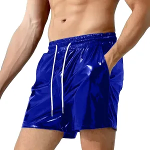 Men's Metallic Sparkly Beach Shorts Elastic Waist Shiny Drawstring Board Shorts Baggy Lightweight Comfy Swim Trunks