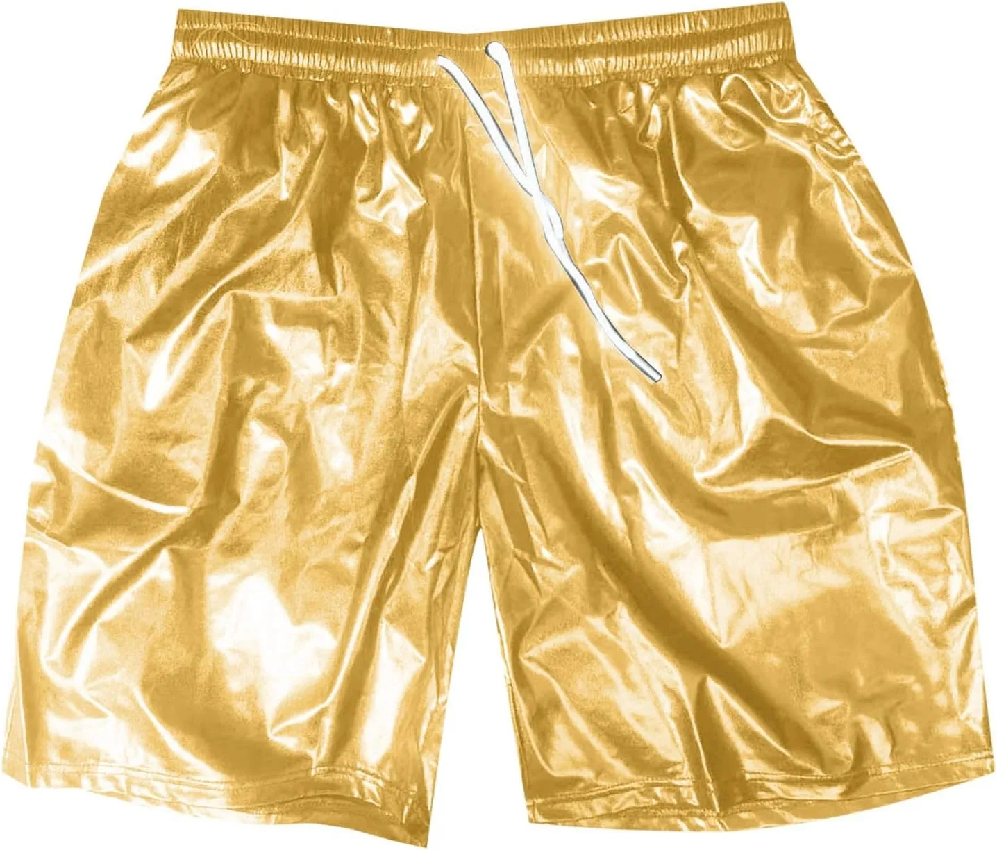 Men's Metallic Sparkly Beach Shorts Elastic Waist Shiny Drawstring Board Shorts Baggy Lightweight Comfy Swim Trunks