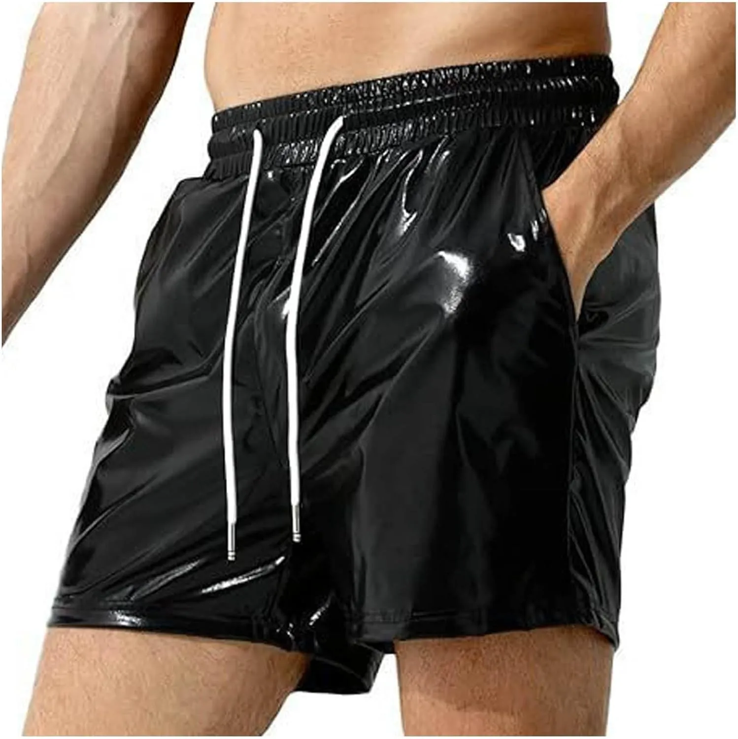 Men's Metallic Sparkly Beach Shorts Elastic Waist Shiny Drawstring Board Shorts Baggy Lightweight Comfy Swim Trunks