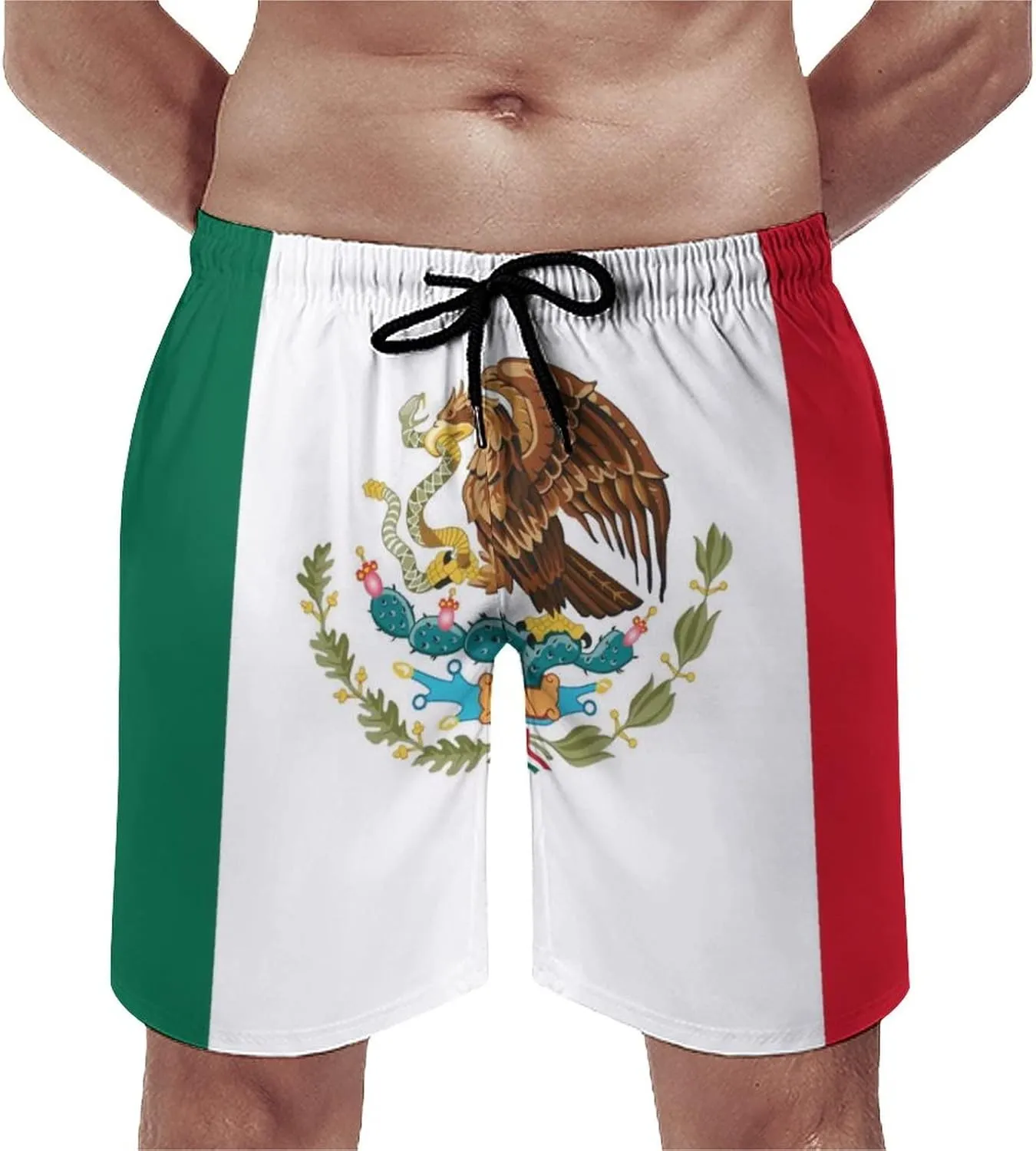 Men's Mexican Flag Board Shorts Summer Quick Dry Swim Trunks Swimwear