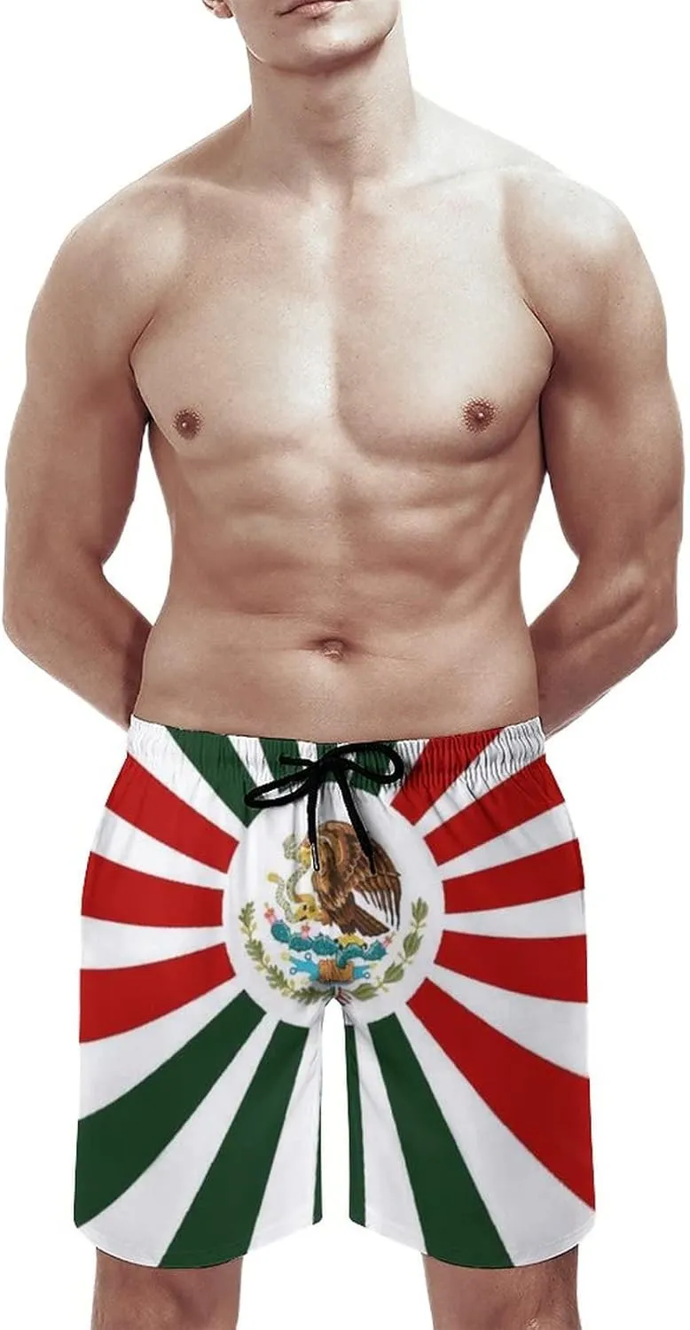 Men's Mexican Flag Board Shorts Summer Quick Dry Swim Trunks Swimwear