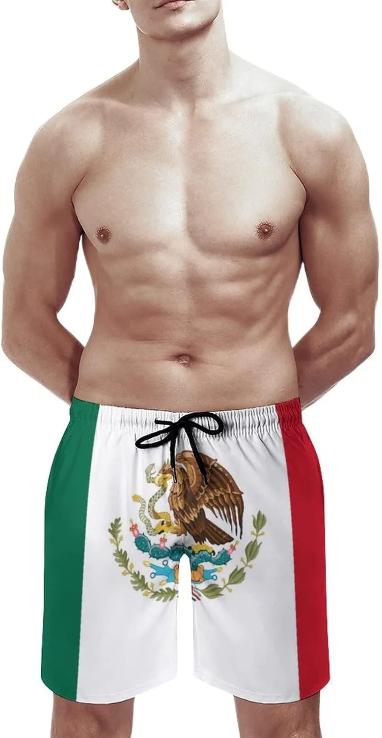 Men's Mexican Flag Board Shorts Summer Quick Dry Swim Trunks Swimwear