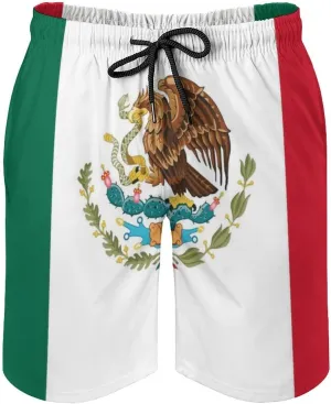 Men's Mexican Flag Board Shorts Summer Quick Dry Swim Trunks Swimwear