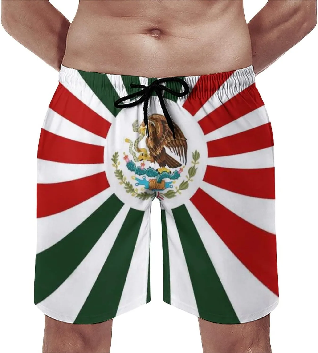 Men's Mexican Flag Board Shorts Summer Quick Dry Swim Trunks Swimwear