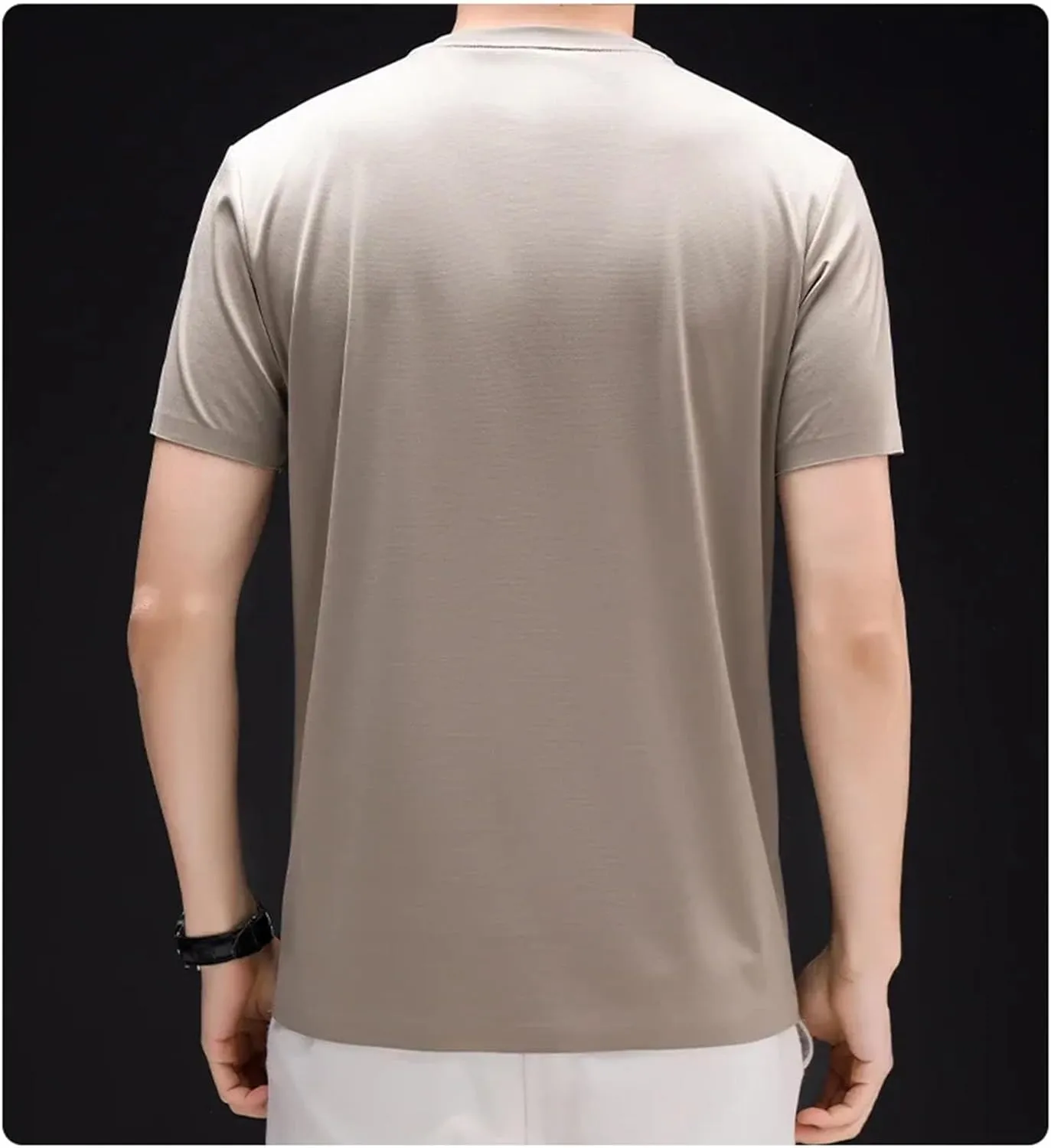 Men's Mulberry Silk Polo Shirts for Men Summer Thin Round Neck Silk Short Sleeve T-Shirt