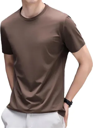 Men's Mulberry Silk Polo Shirts for Men Summer Thin Round Neck Silk Short Sleeve T-Shirt