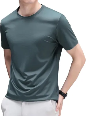 Men's Mulberry Silk Polo Shirts for Men Summer Thin Round Neck Silk Short Sleeve T-Shirt