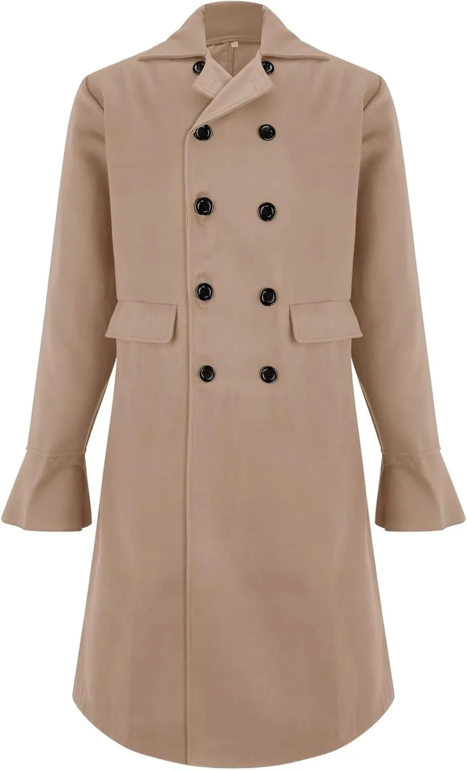 Mens Notch Lapel Double Breasted Long Trench Coat Casual Cotton Peacoats Windbreaker Long Jacket Windproof Overcoats