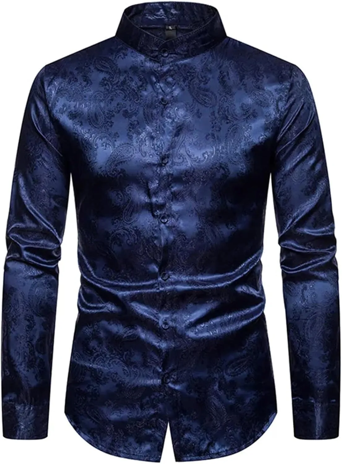 Mens Paisley Dress Shirts Casual Long Sleeve Mandarin Collar Shirt Men Formal Business Camisa Male Social for Man
