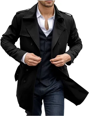 Men's Peacoat Double Breasted Winter Trench Coat Slim Fit Notched Collar Pea Coat Warm Soft Overcoat