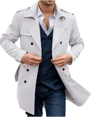 Men's Peacoat Double Breasted Winter Trench Coat Slim Fit Notched Collar Pea Coat Warm Soft Overcoat