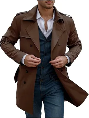 Men's Peacoat Double Breasted Winter Trench Coat Slim Fit Notched Collar Pea Coat Warm Soft Overcoat