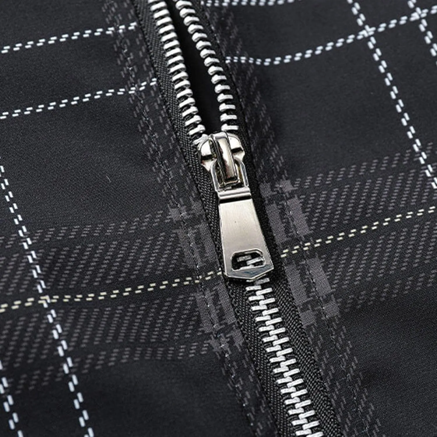 Men's Plaid Stand Collar Jacket Casual Field Windbreaker Jackets Slim Fit Cotton Baseball Bomber Coat