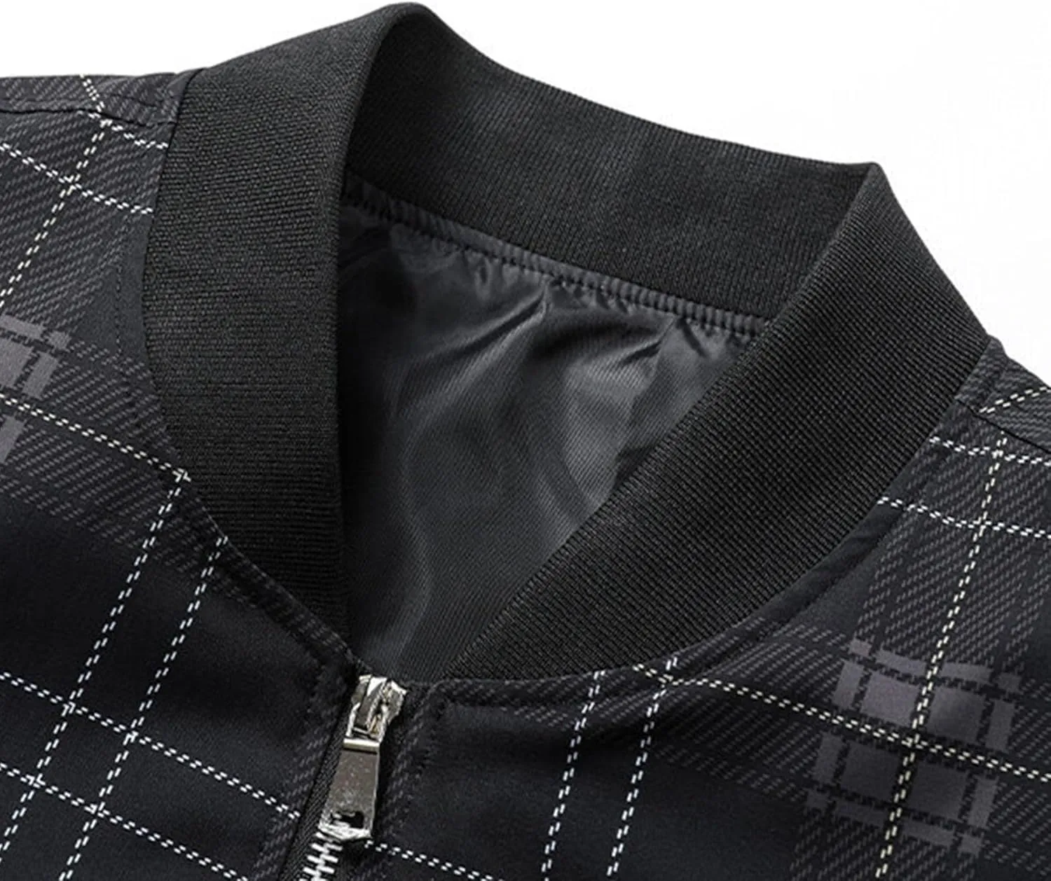 Men's Plaid Stand Collar Jacket Casual Field Windbreaker Jackets Slim Fit Cotton Baseball Bomber Coat