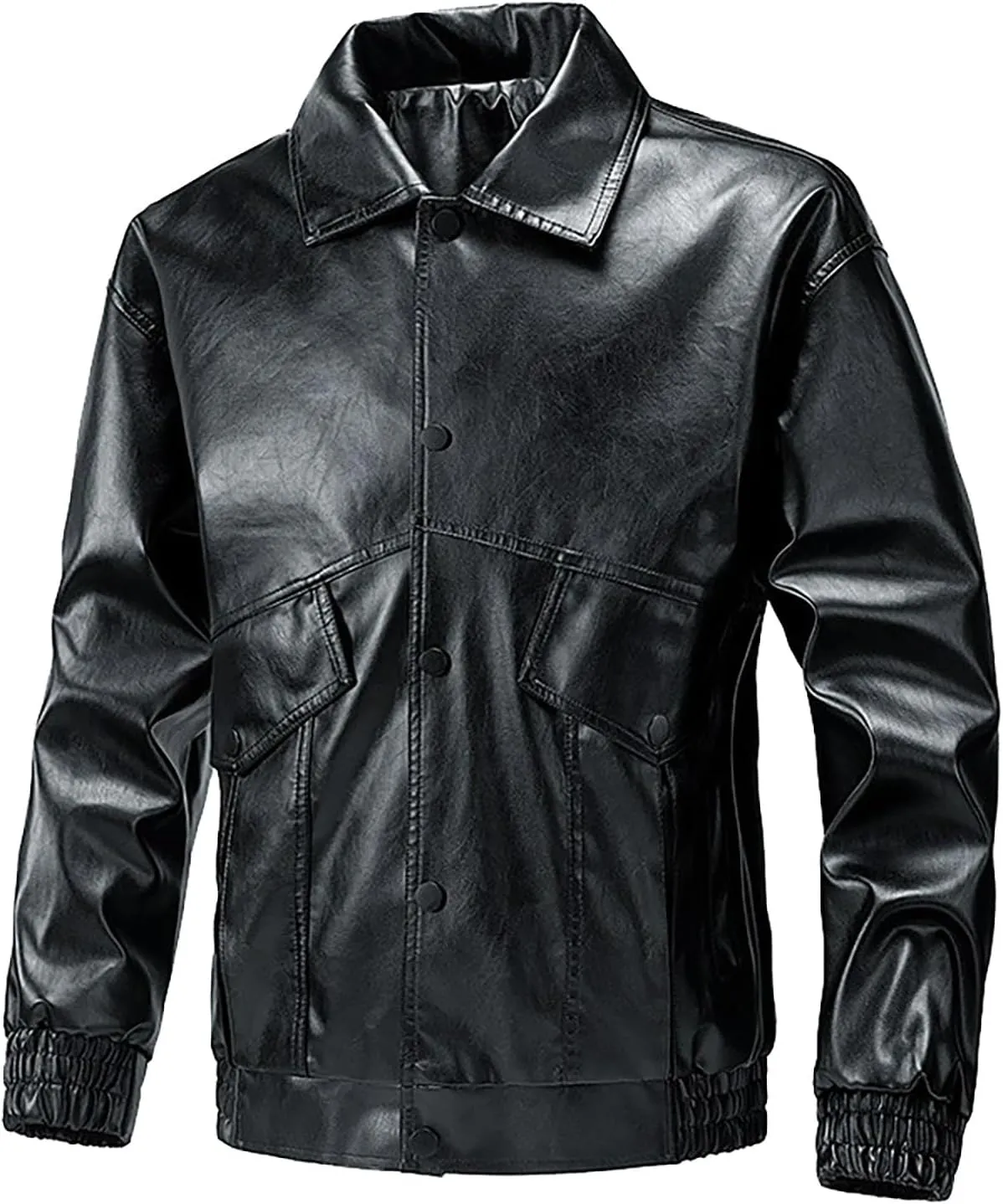 Men's Pu Leather Jacket Vintage Stand Collar Coats Button Up Motorcycle Bomber Jackets Fashion Outdoor Fall Outwear