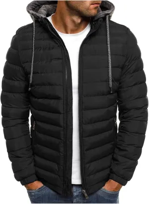 Men's Puffer Jacket Water-Resistant Hooded Winter Coats Quilted Lightweight Packable Coat Down Alternative Jacket 2024
